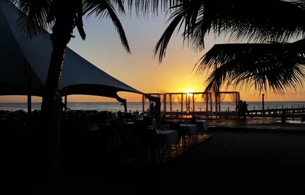 Пляж, закат, природа, landscape, ужин, Доминикана, Tropical beach sunset