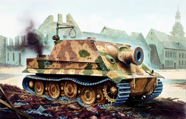 War, art, tank, ww2, panzer, german tank, paiting, Sturmpanzer IV