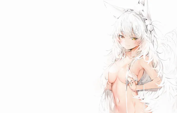 White, sexy, cleavage, Anime, pretty, Neko