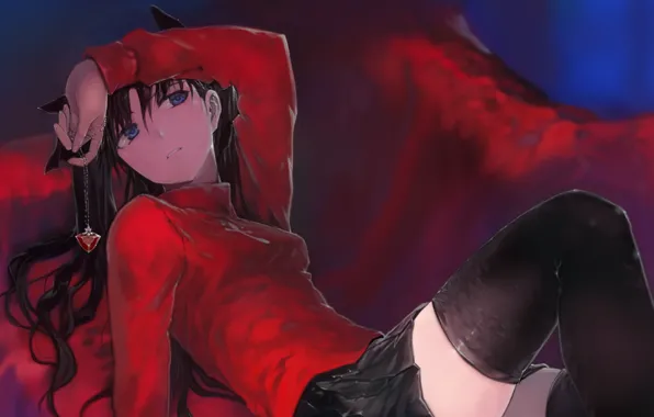 Девушка, аниме, арт, кулон, Тосака Рин, Fate / Stay Night