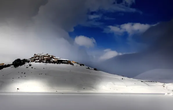 Облака, пейзаж, горы, Италия, Национальный парк Сибиллини