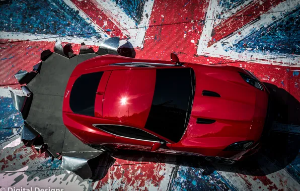 Jaguar F-Type Coupe, Castle Bromwich, на фасаде завода jaguar