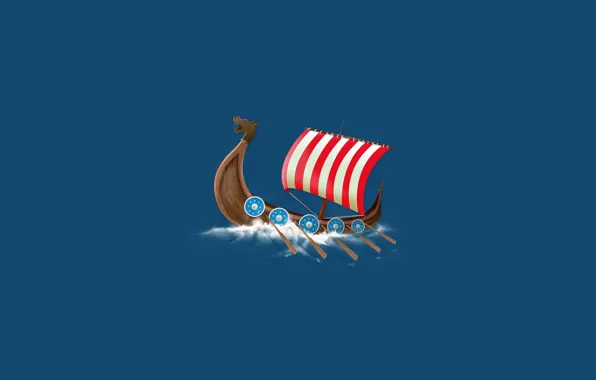 Картинка вода, лодка, корабль, парусник, минимализм, ship, викинги, весла