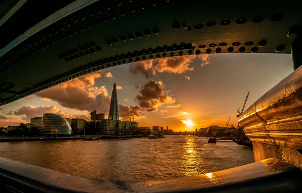Картинка солнце, закат, мост, река, Лондон