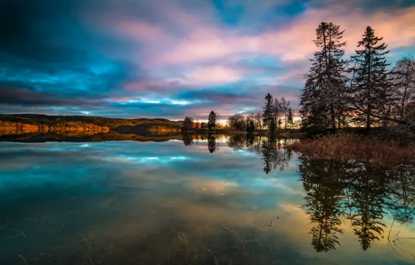 Картинка озеро, вечер, Норвегия