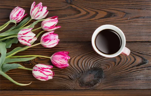 Картинка цветы, кофе, тюльпаны