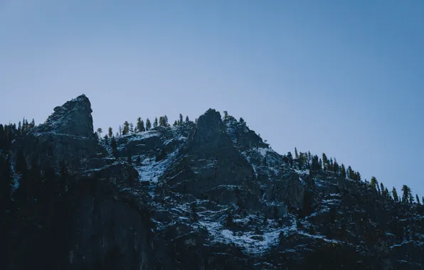 USA, rock, United States, trees, stone, Yosemite Valley, mountains, snow