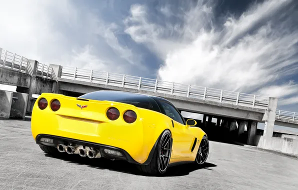 Картинка жёлтый, Z06, Corvette, Chevrolet, шевроле, yellow, корвет, задняя часть