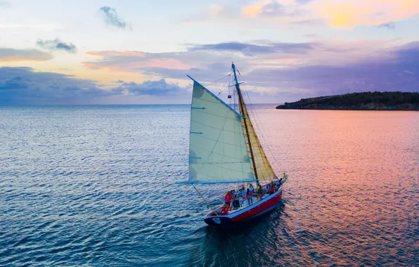 Море, отдых, романтика, побережье, корабль, парусник, вечер, вечеринка