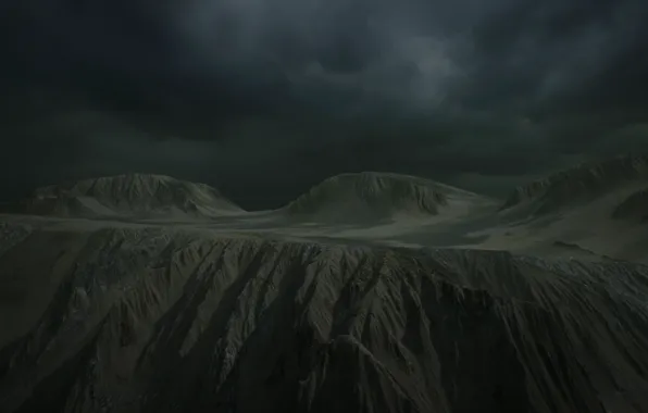 Картинка облака, лучи, горы, тучи, туман, rock, landscape, alien