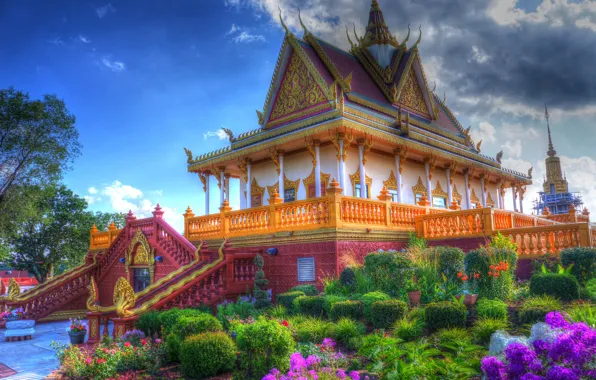 Цветы, храм, Buddhist temple