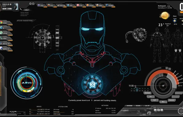 Картинка Железный Человек, Iron Man, shield, компьютер