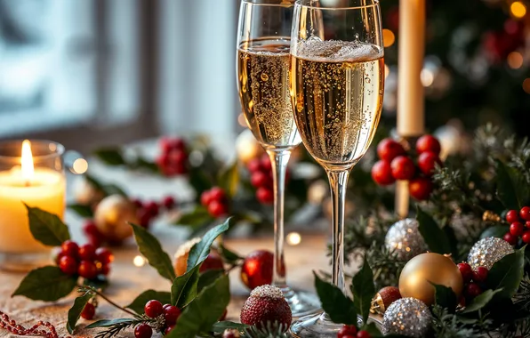 Картинка украшения, Рождество, Новый год, new year, шампанское, Christmas, balls, decoration