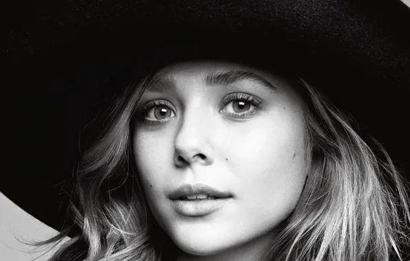 Взгляд, актриса, actress, черная шляпа, Elizabeth Olsen, Элизабет Олсен