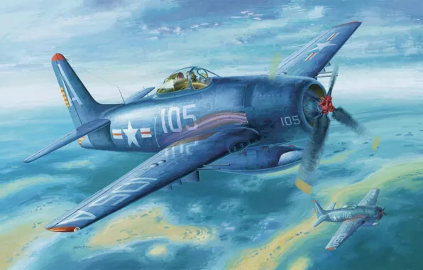War, art, painting, aviation, ww2, Grumman F8F Bearcat