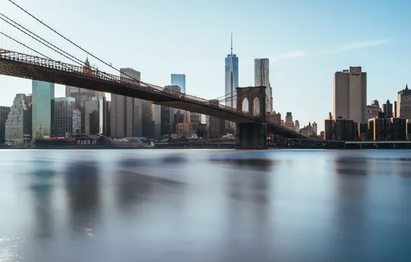 Картинка USA, United States, skyline, Bridge, water, New York, Manhattan, NYC