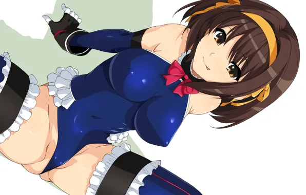 Girl, sexy, thighhighs, brown hair, boobs, anime, beautiful, short hair