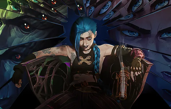 Gun, glass, eyes, season one, sitting, Jinx, Riot Games, tv series