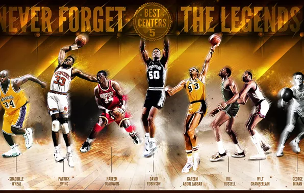 Картинка Спорт, Баскетбол, NBA, Shaquille O'Neal, Легенды, Kareem Abdul Jabbar, George Mikan, Wilt Chamberlain