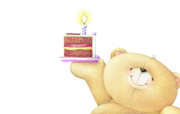 Картинка настроение, праздник, свеча, арт, мишка, тортик, детская, День рождения