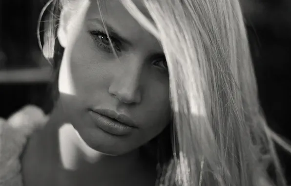 Black&white, girl, monochrome, lips, look, blonde, portrait, Jan Scholz