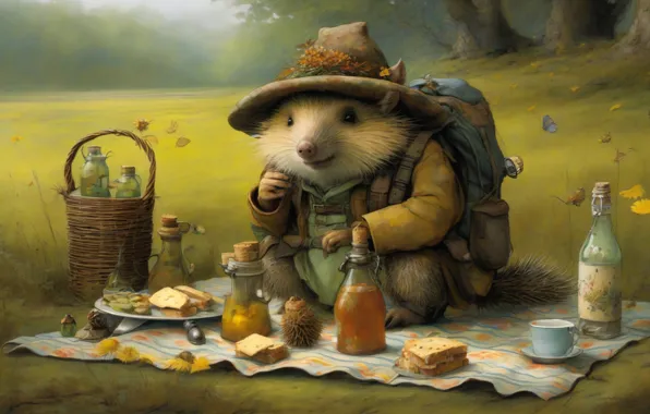 Еда, мышь, пикник