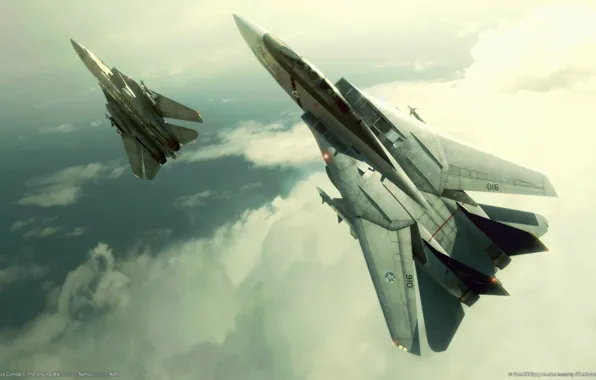 Картинка облака, самолет, истребители, ace combat 5