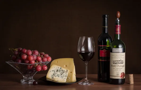 Картинка бокал, сыр, виноград, красное вино