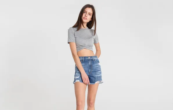 Girl, model, cute, skirt, tank top, denim, mini skirt