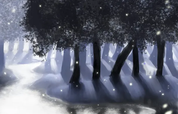 Деревья, природа, озеро, арт