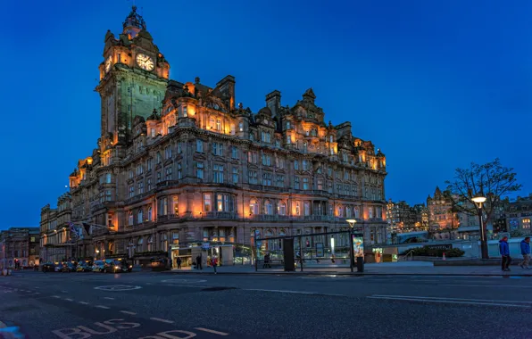 Картинка здание, дорога, Balmoral Hotel, отель, Scotland, Эдинбург, Edinburgh, Шотландия