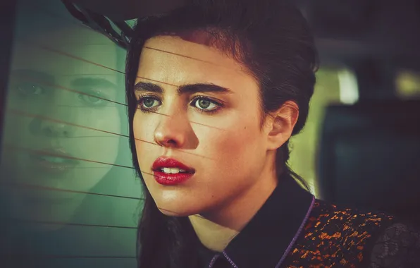 Отражение, портрет, актриса, брюнетка, Маргарет Куэлли, Margaret Qualley