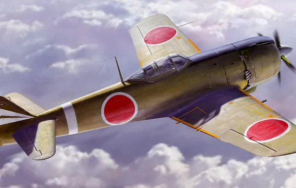Картинка war, art, painting, ww2, japanese fighter, Nakajima Ki-84 Hayate