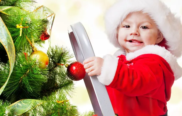 Картинка дети, лестница, Новый год, парень, new year, merry christmas, christmas tree, children