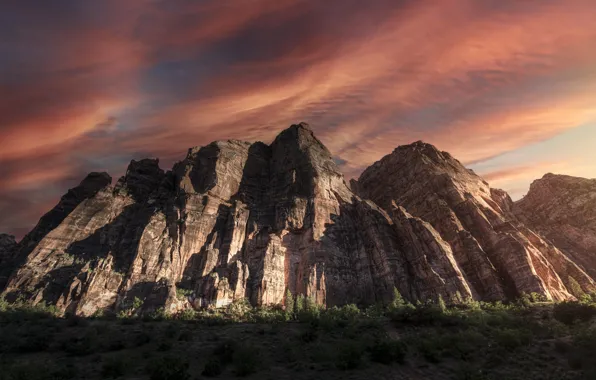 Природа, Zion National Park, Sunset