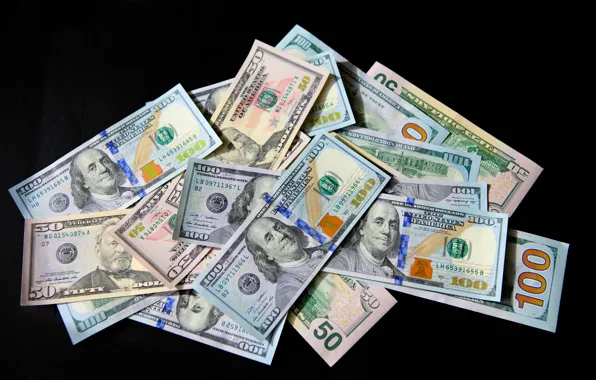 Картинка Черный фон, США, Купюры, Деньги, Бенджамин Франклин, Benjamin Franklin, Dollar, Доллар