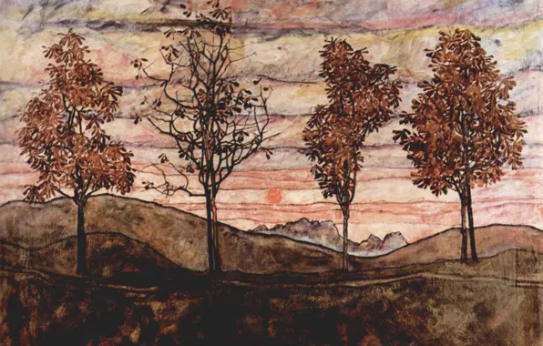 Картинка 1917, Эгон Шиле, Четыре дерева