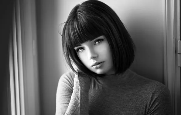 Модель, портрет, черно-белое, красотка, боке, Lods Franck, Marie Grippon