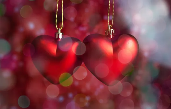 Сердечки, red, love, romantic, hearts, bokeh, Valentine's Day