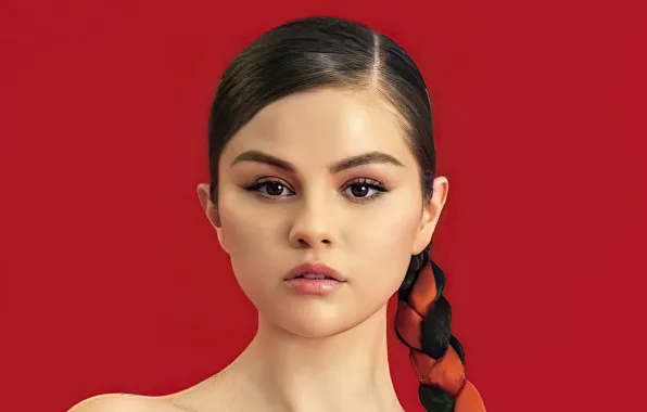 Картинка взгляд, девушка, лицо, фото, фон, брюнетка, губы, Selena Gomez