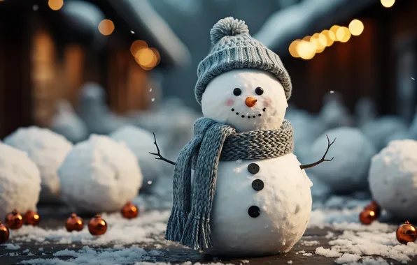 Картинка зима, снег, Рождество, Новый год, снеговик, Christmas, winter, snow