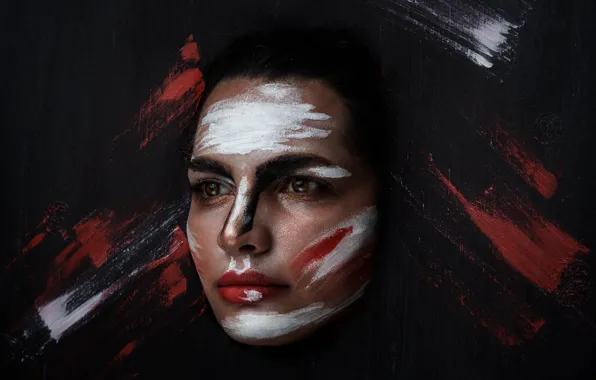 Картинка девушка, лицо, фон, краски, портрет, макияж, Neda