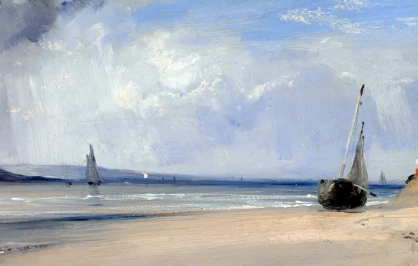 Пейзаж, берег, лодка, картина, Ричард Паркс Бонингтон, Ла-Ферте, Richard Parkes Bonington
