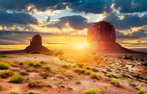 Картинка солнце, свет, пустыня, Юта, США, Долина монументов, штат Аризона, геологическое образование