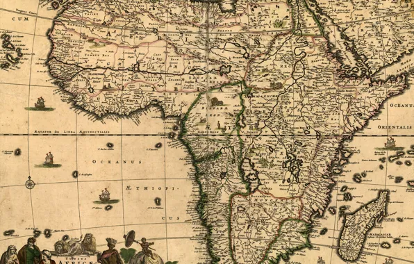 Путешествия, карта, Африка, география, Фредерик де Вит, 1688
