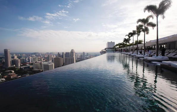 Крыша, вид, бассейн, Сингапур, отель, Hotel, Marina Bay Sands