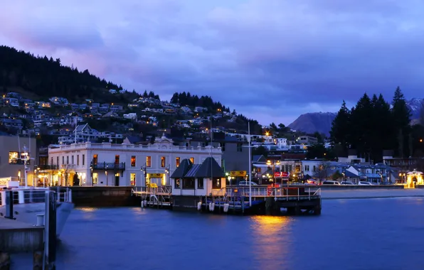 Пристань, вечер, порт, Queenstown, Квинстаун