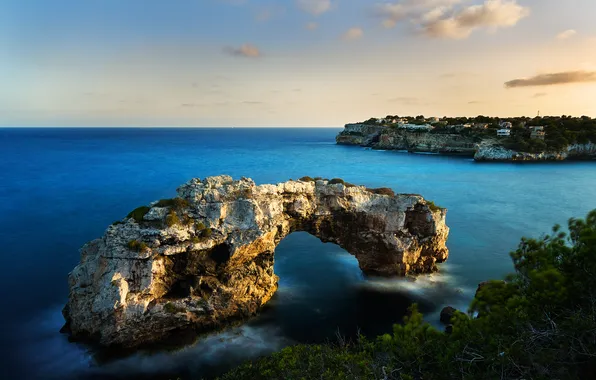 Картинка море, скалы, арка, Balearic Islands, Mallorca, Cala Santanyi