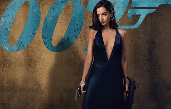 Девушка, пистолет, платье, актриса, красотка, Агент 007, Ana De Armas, No Time To Die