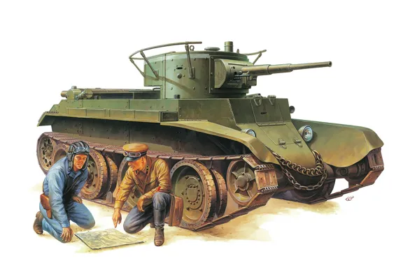 Рисунок, танк, советский, танкисты, лёгкий, БТ-7